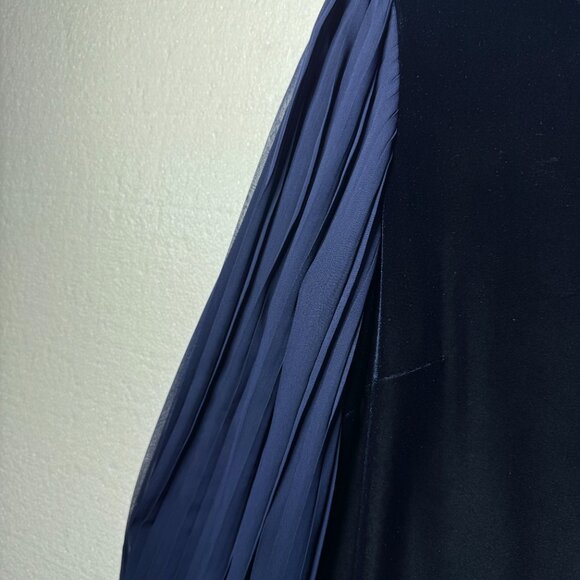 Eliza J Womens Size 8 Blue Velvet Cocktail Dress Pleated Chiffon Sleeves Holiday - Picture 11 of 16